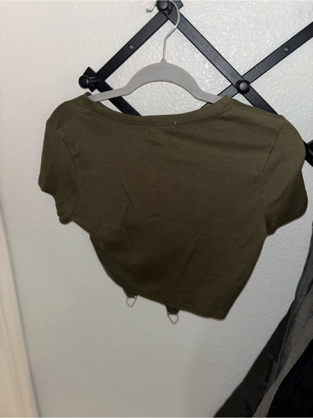 Hespens Olive Green Cropped Ring Detail Top Size Large Y2K Grunge Fairycore - Picture 4 of 4